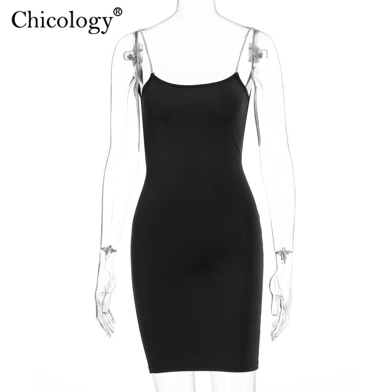 Chicology diamond thin strap bodycon sexy mini dress party club sleeveless women 2023 summer fashion outfit female short clothes