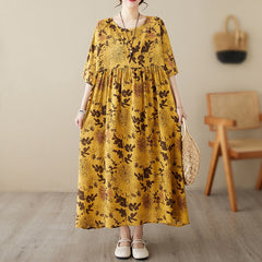 Middle-aged fat mother shows thin dress 150 jin 180 jin fat mm large size women's retro floral temperament long skirt