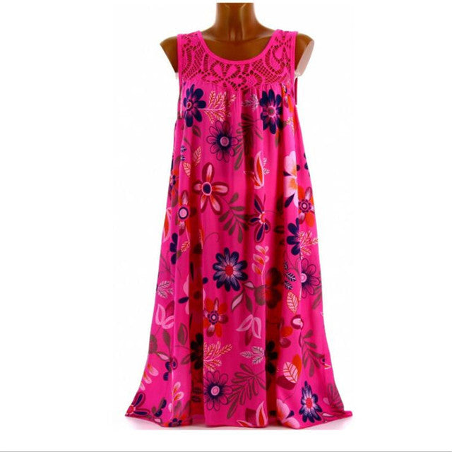 2023 Women Summer Dresses Boho Style Printed Beach Dress Loose Mini Party Dress Tank Top