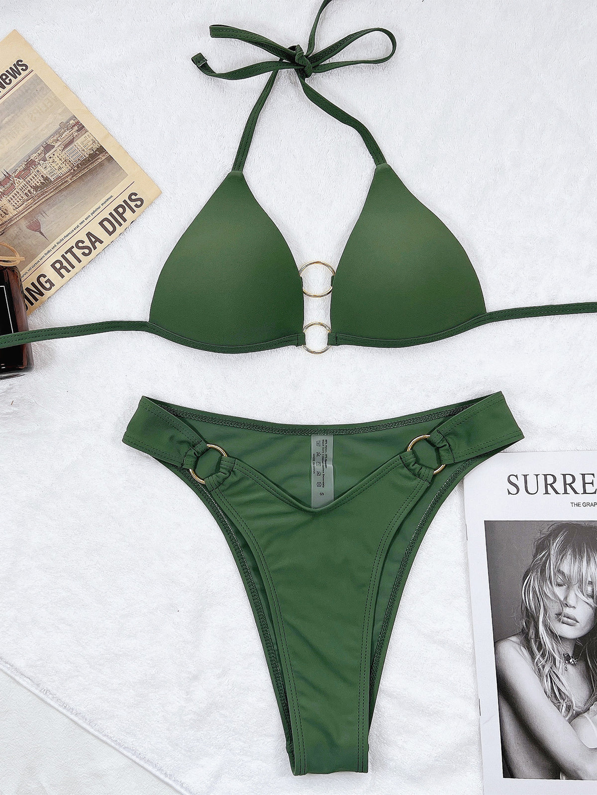 Outer single swimsuit  solid color bikini ladies split swimsuit triangle steel ring bikini