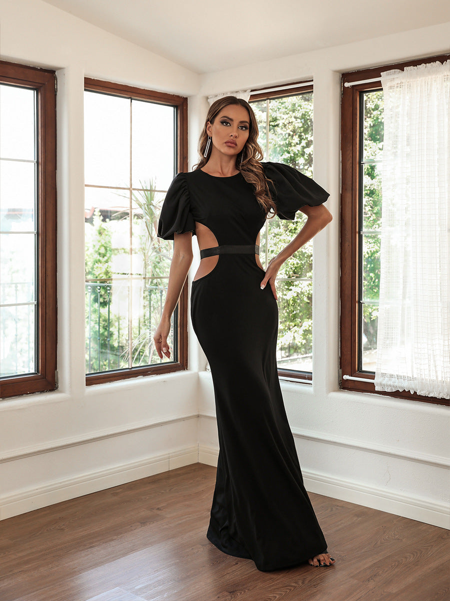 2022 new European and American foreign trade women's independent station bag hip sexy long skirt puff sleeve banquet evening dress new style