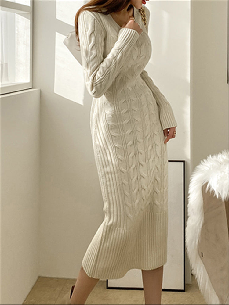 Woman Warm Korean Sweater Dress Women 2022 Elegant Knitted Dresses Winter Autumn Thick Vintage Solid Clothing Bodycon Vestido