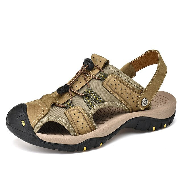 2022 summer men's sandals beach shoes toe cap toe leather face two-wear shoes outdoor cross-country hiking large size