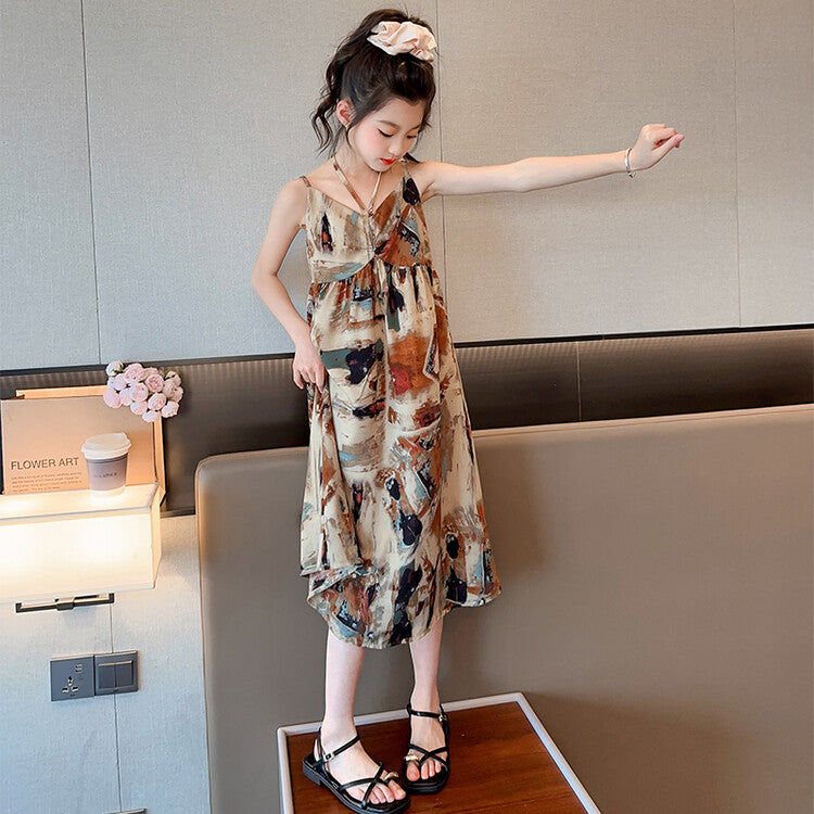 تنورة بحمالات من الشيفون والساتان للفتيات باللون الزيتي 2023 تنورة شاطئ جديدة لصيف 2023 تنورة للأولاد الكبار