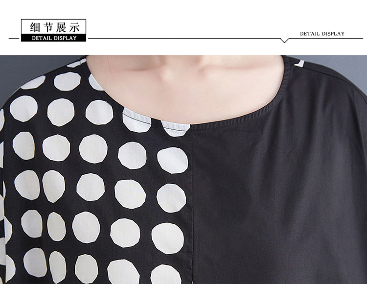 Women's western-style skirt Korean style summer literary and artistic large size  and thin wave point stitching mid-length dress