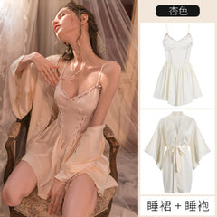 New  silk nightgown suspenders nightdress suit sexy  noble and elegant SHEIN European and American style ladies pajamas homewear suit