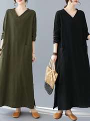 Plus-size women's clothing 2023 new fat MM retro cotton and linen V-neck plus fertilizer and enlarged  long-sleeved dress