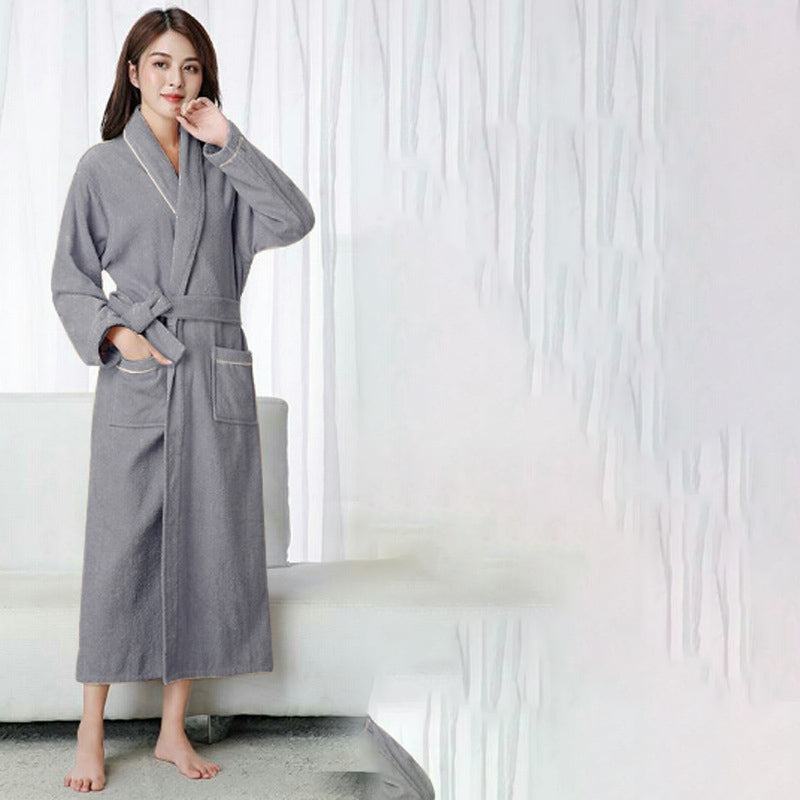 Cotton Waffle Bathrobes Men And Women Couples Absorbent Bathrobes Hotel Nightgown Bathrobe Lounge Negligee Sleepwear Plus Size  Bathrobe