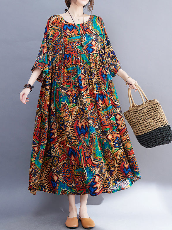 منتج صيفي جديد، فني قديم، دهون تقلل من العمر مم 200 رطل، فستان قطني كبير مطبوع بأكمام قصيرة 