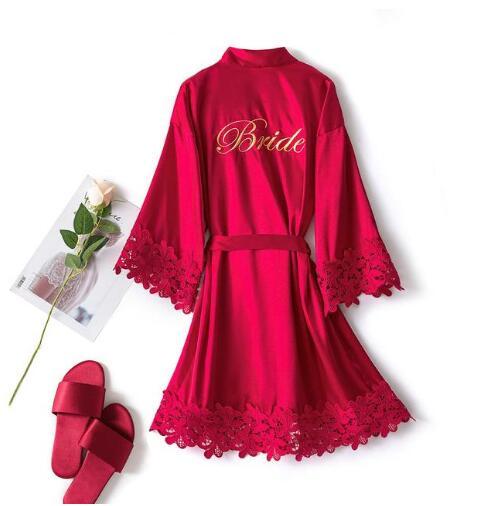 Summer Lace Sleepwear Wedding Robe Gown Bride Bridemaid Solid  Kimono Bathrobe Women Casual Home Night Dress M L Xl