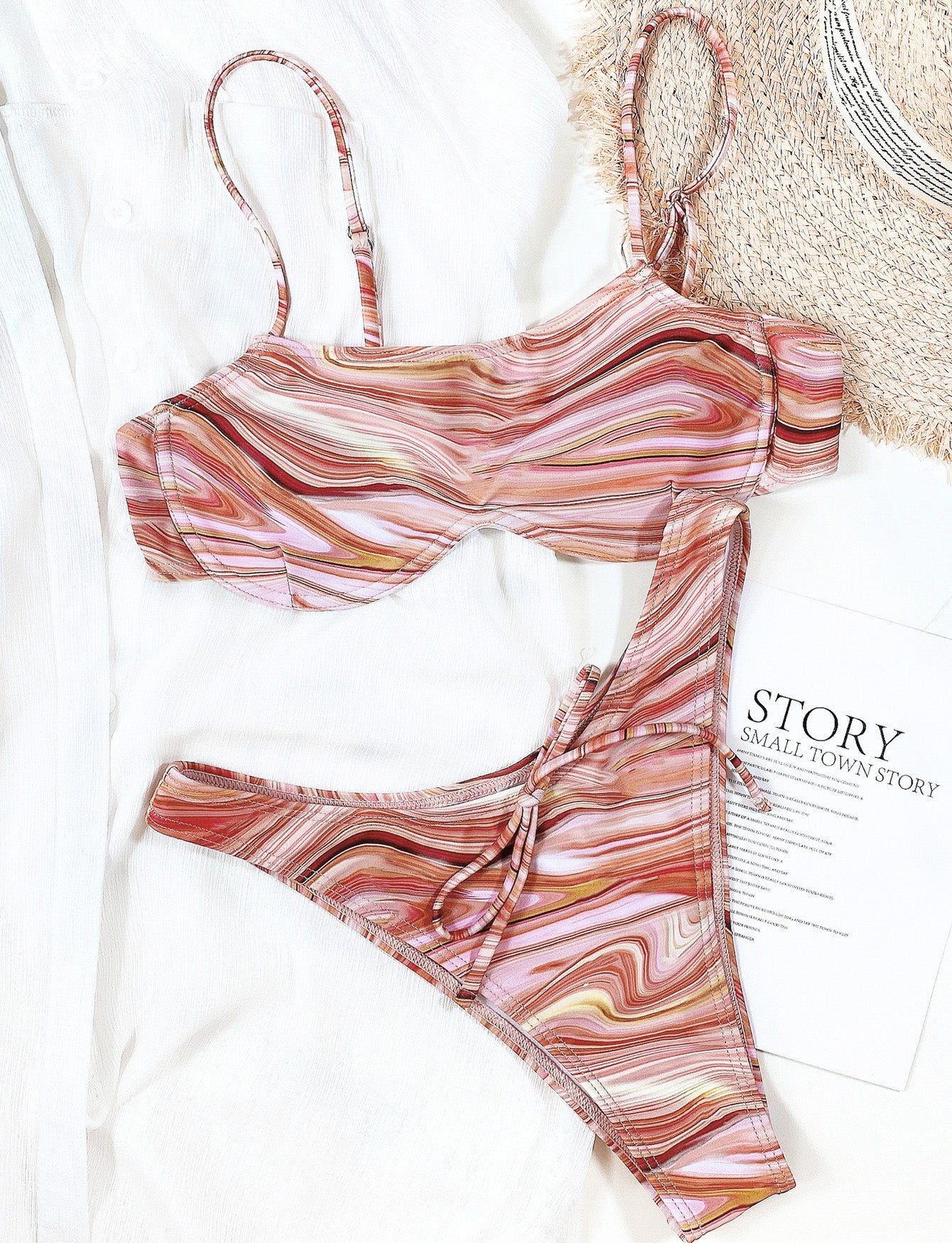 Split swimsuit European and American ladies water ripple quicksand print