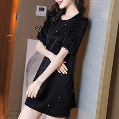 Elegant Bandage Bow Knot Diamond Mini Dress Women's 2023 Summer New Puff Sleeve Dress