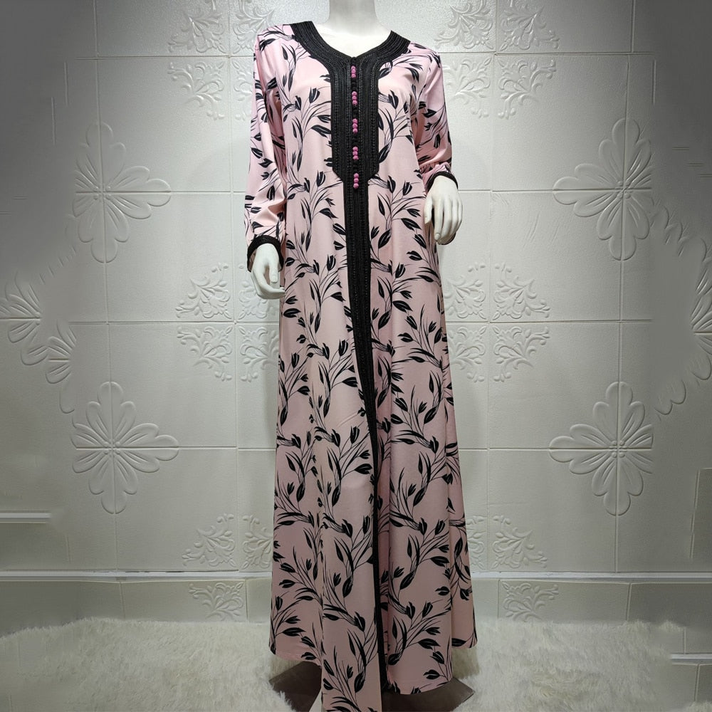 Muslim Fashion Women Elegant Abaya Dubai Turkey Muslim Hijab Dress 2021 Caftan Plus Size Boho Long Dresses Islamic Clothing