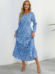 Sping Summer Bohemian Women Maxi Dress Casual Long Sleeve  Waist Beach Woman Chiffon Dresses Floral Vestidoes Mujer New