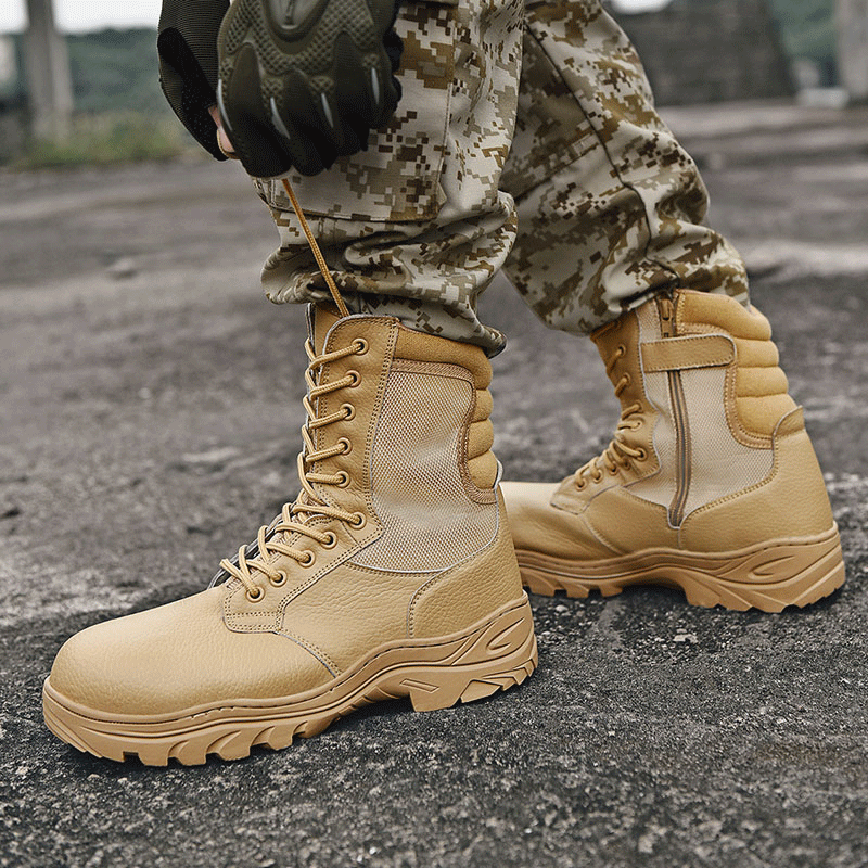 Outdoor high-top tooling shoes, steel toe steel plate military boots, anti-collision function training boots, construction boots