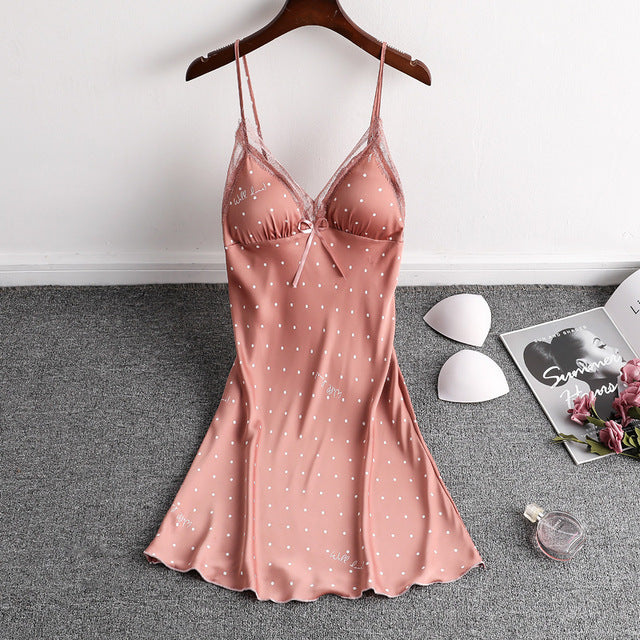 Sexy Sleeveless Strap Nightgown Summer Womens Lace Nightdress Satin V-Neck Backless Nighty Gown Lounge Sleep Dress Sleepwear
