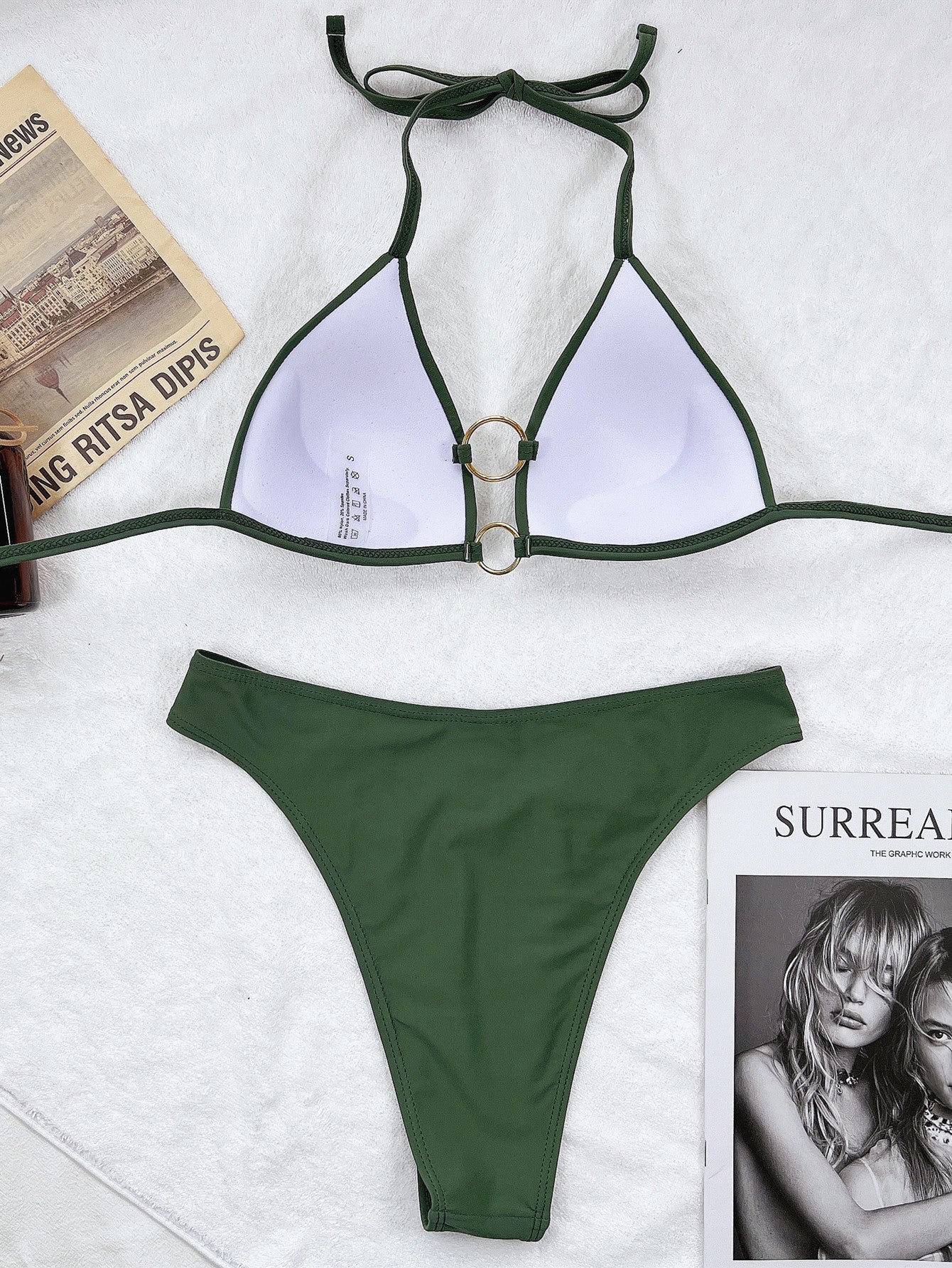 Outer single swimsuit  solid color bikini ladies split swimsuit triangle steel ring bikini