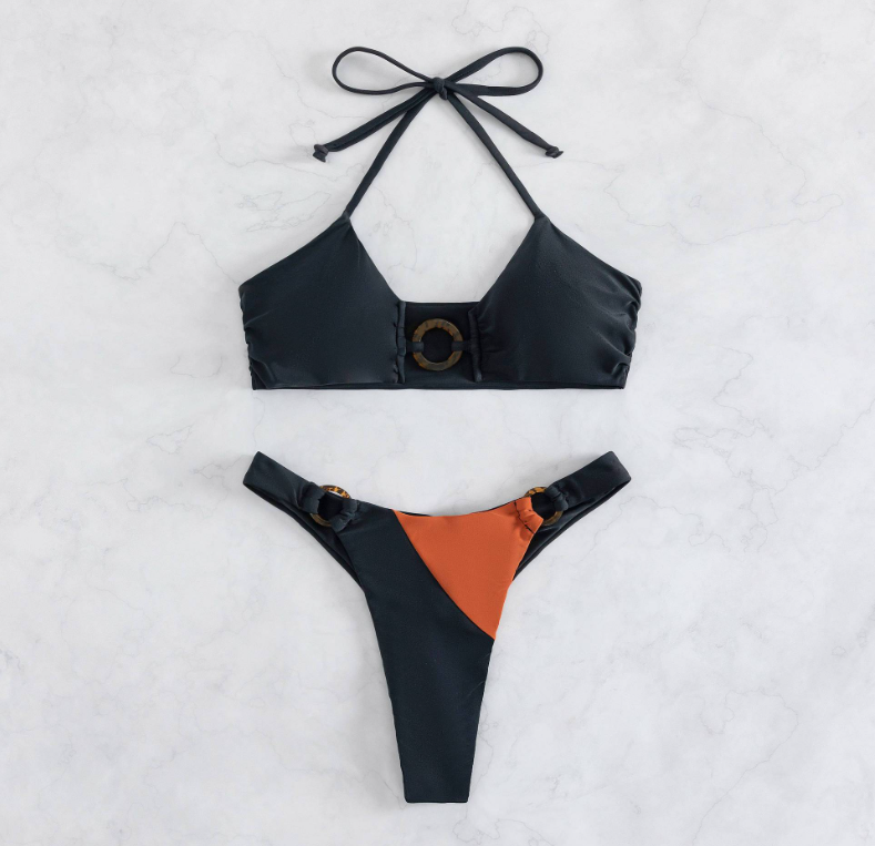 New bikini splicing swimsuit European and American plus size ladies split swimsuit