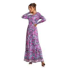 فستان 2022 خريف وشتاء جديد فستان مطبوع بأكمام طويلة وتنورة طويلة 