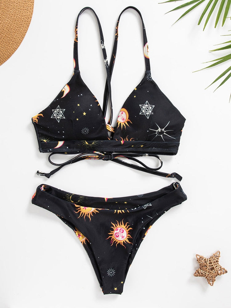 Sunflower Printed Bikini Set Sexy Swimwear Women Mujer Push Up Padded Biquini Bathers Bandage Bathing Suit Swimsuit Bikini