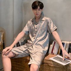 Pajamas men's summer short sleeved ice silk thin men's  silk home clothing set