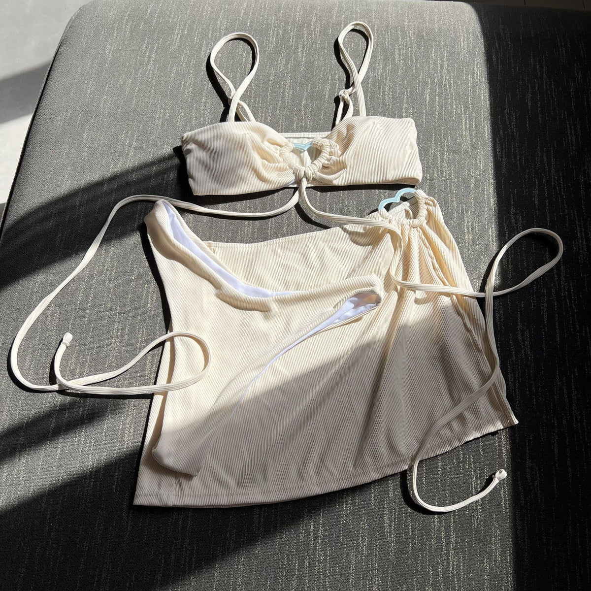 European and American new pit strip solid color three-piece swimsuit bikini bikini