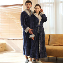 End of the year 2021 European code plus fat flannel nightgown female winter men's coral fleece couple bathrobe autumn and winter thickened long
