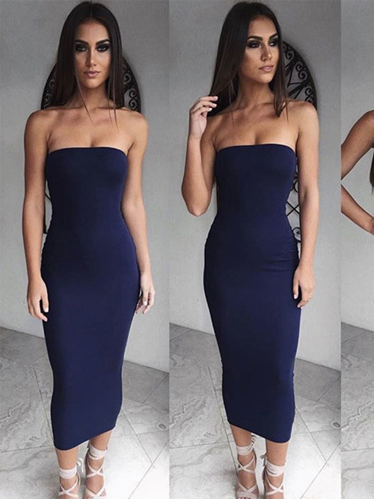 Off Shoulder Strapless Sexy Women Dresses Sleeveless Straight Long Bodycon Dress Backless Casual Summer Party Dresses for Women