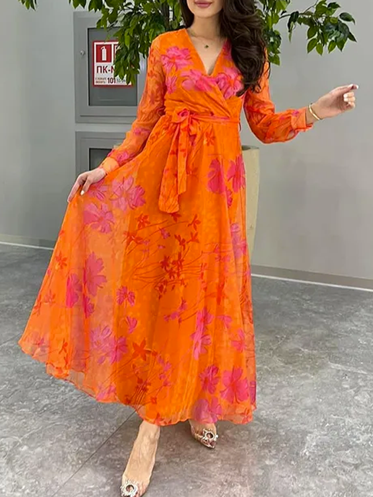 floral print chiffon dress