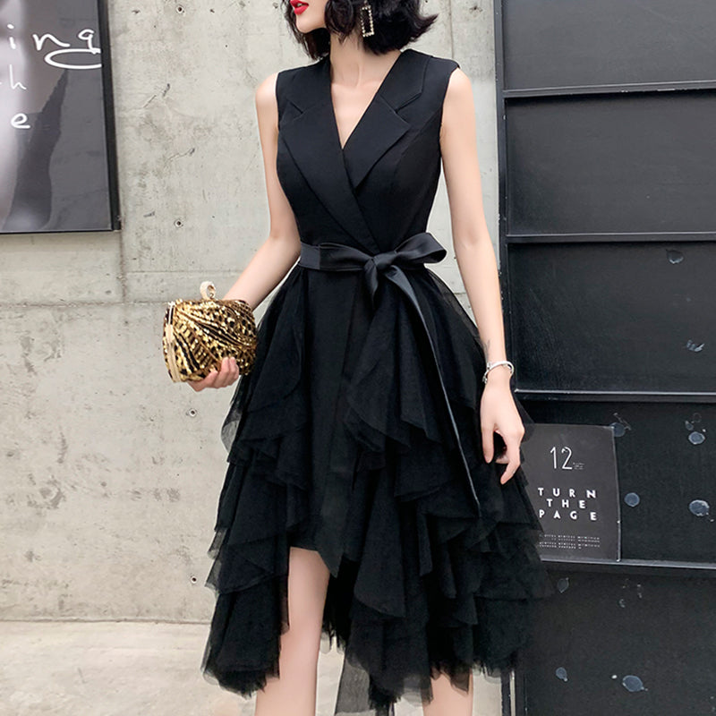 Ladies Sleeveless Short V-neck Fashion Party Evening Dress