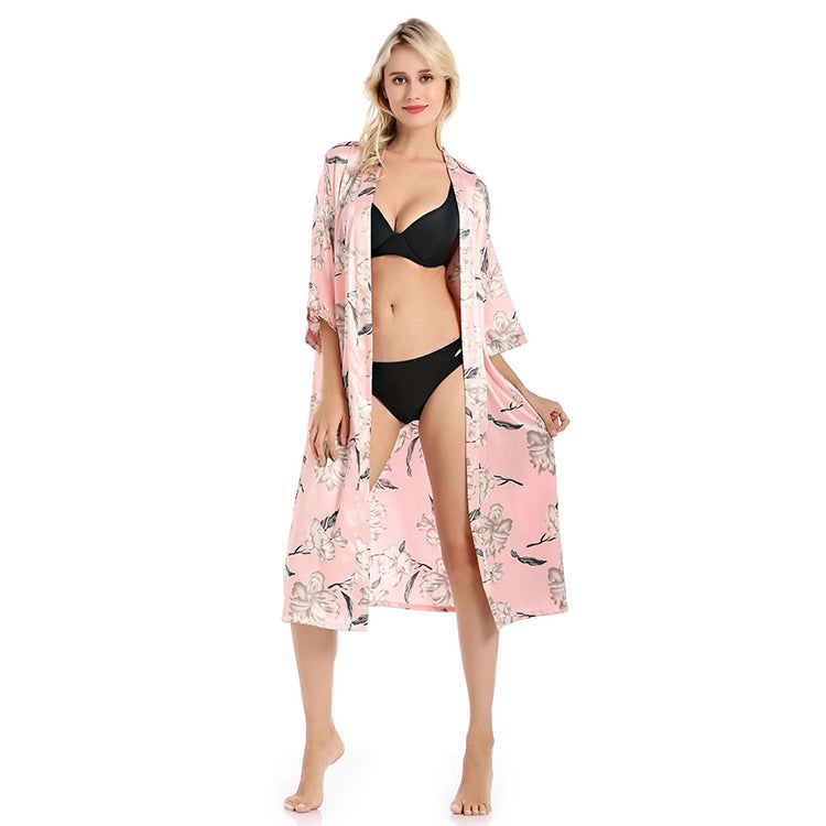 ملابس نوم من الساتان ملابس داخلية حميمة للنساء رداء حمام حريري رداء غير رسمي لحفلات الزفاف هدية كيمونو رداء وردي مثير ملابس منزلية ثوب نوم ملابس نوم طويلة 