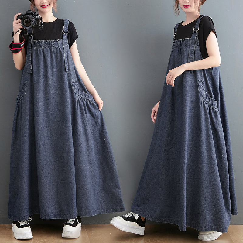 Plus size women's denim suspender skirt    retro dress 2023 spring and summer sleeveless big  dress female