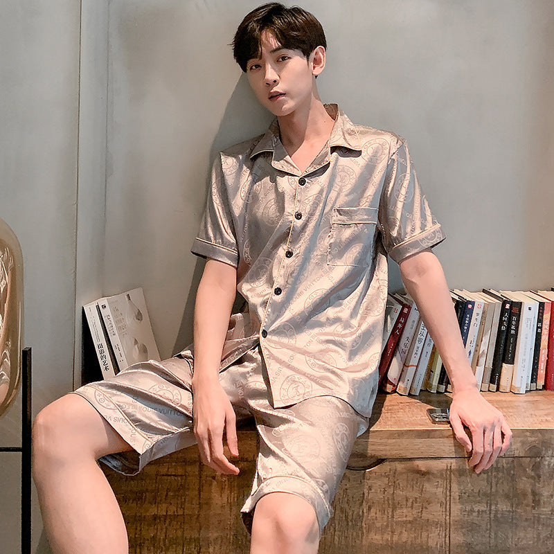 Pajamas men's summer short sleeved ice silk thin men's  silk home clothing set