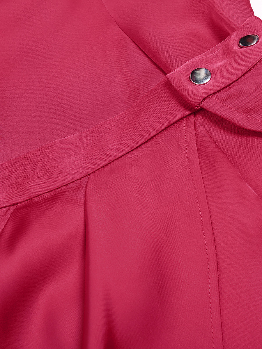 Rose Red Elegant Waisted Asymmetric Slit Dress