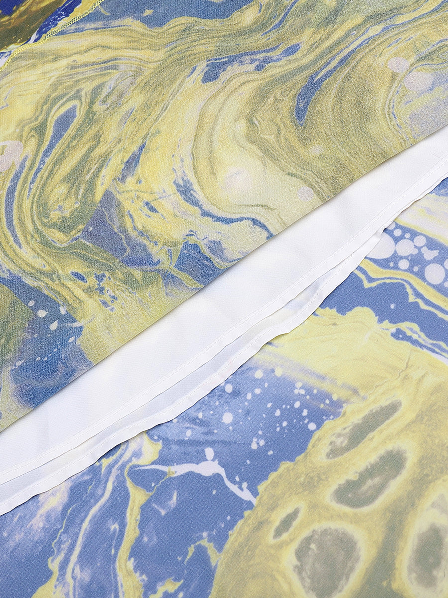 Yellow Printed Rendering Waist  Dress