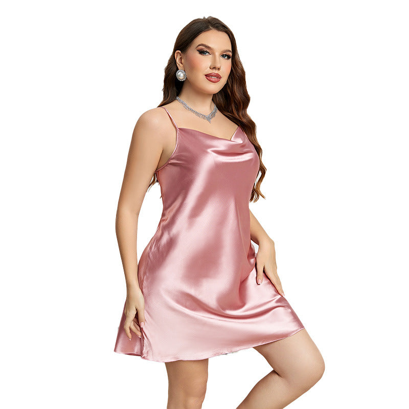 New ice silk pajamas sexy  suspender skirt spring and summer large size pajamas women's home clothes silk pajamas