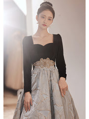 Evening dress women's 2022 autumn and winter new temperament annual meeting host birthday velvet long-sleeved dress