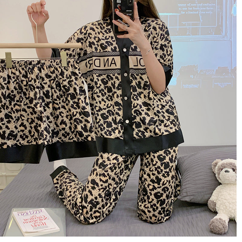 Summer new pajamas women's letters   silk casual home clothes three-piece set