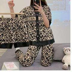 Summer new pajamas women's letters   silk casual home clothes three-piece set