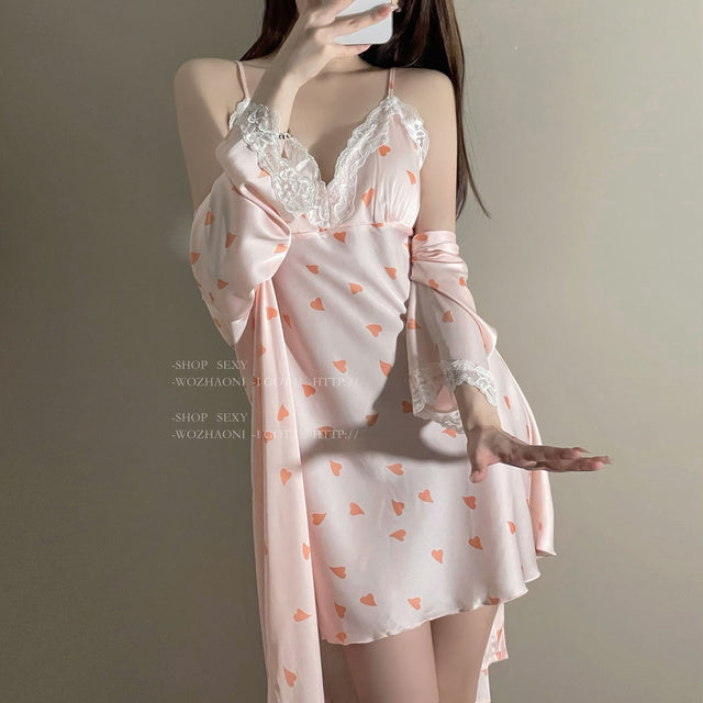 خريف جديد المرأة وسادة الصدر الجليد الحرير حبال منامة المرأة الرغبة منامة قطعتين مجموعة