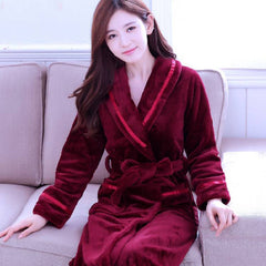 Robes Women Winter Flannel Bathrobe Thicken Lace up Coral Fleece Sleepwear Womens Elegant Striped Warm Korean Style Homewear New