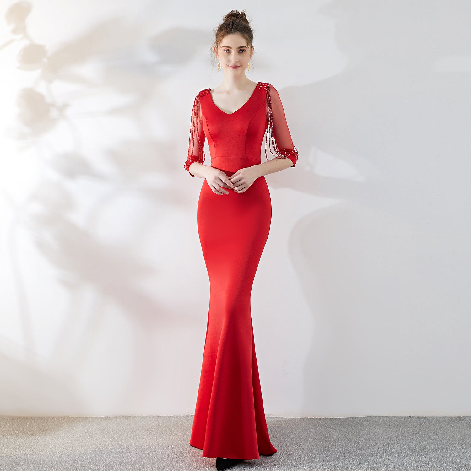 Hot selling new bride toast dress fashion banquet red sexy slim mermaid skirt wedding evening dress women