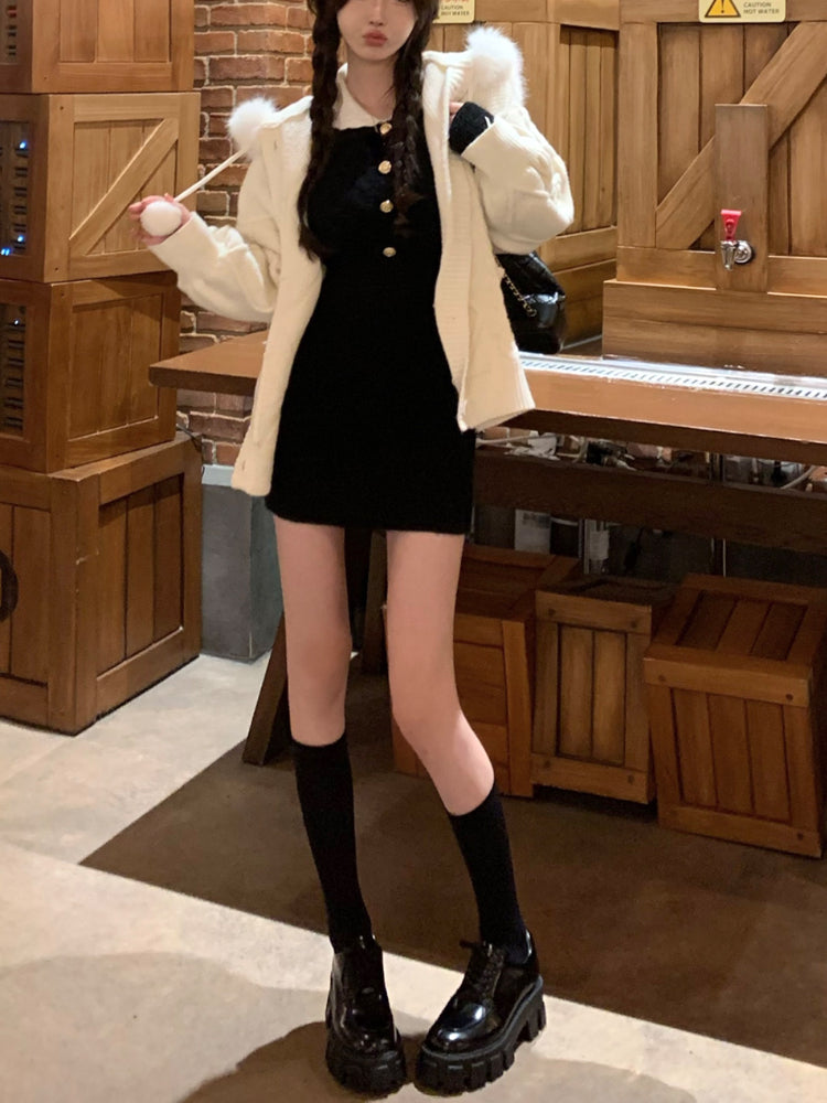 2022 الشتاء أنيقة فستان منسوج المرأة Kawaii الملابس Bodycon Y2k فستان قصير المرأة سليم المجهزة فستان قطعة واحدة الكورية موضة الموضة