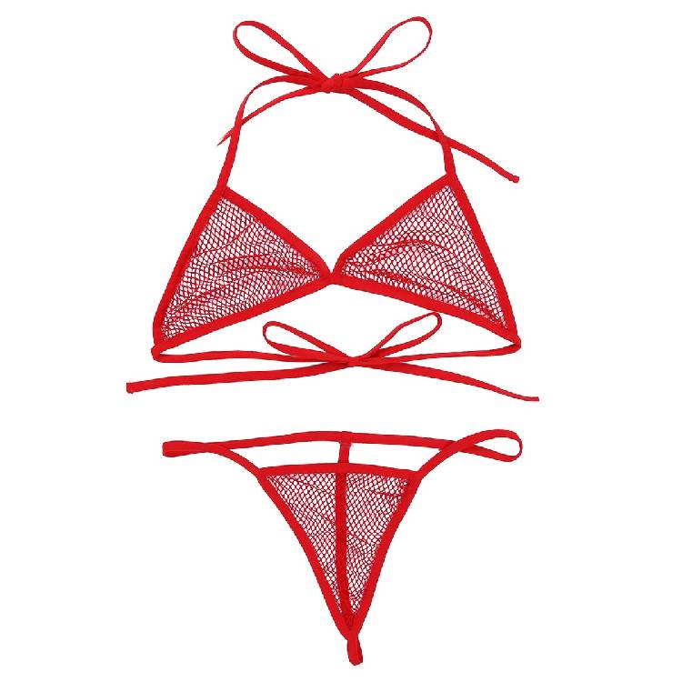 Women Lingerie Fishnet See through Micro Mini Bikini Bra Top & G String Thong Swimming Suit Adult Female Swimwear