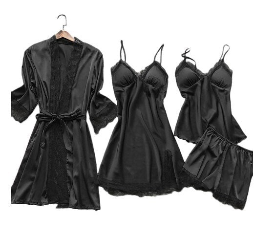 4PCS nightdress female lace suit sexy V-neck suspender nightdress comfortable pajamas nightdress spring nightdress fashion home service
