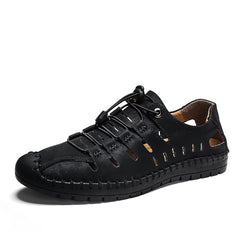 Dad shoes sandals leather shoes men's leather shoes black waterproof shoes summer hollow leather shoes men's casual outdoor hiking sandals