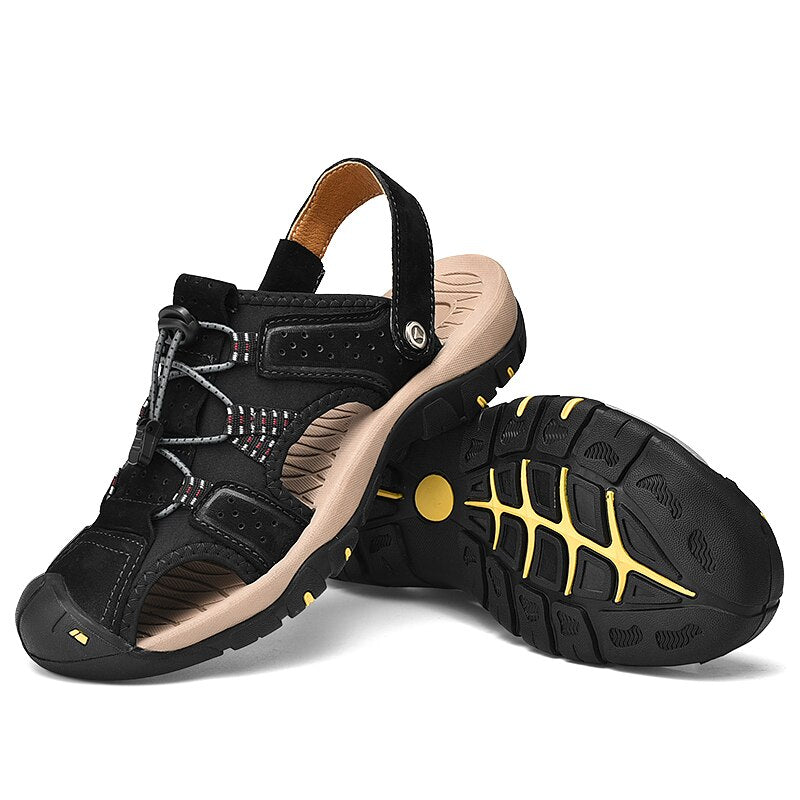 2022 summer men's sandals beach shoes toe cap toe leather face two-wear shoes outdoor cross-country hiking large size
