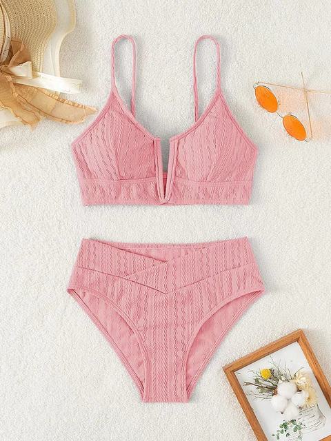 Waist Bikinis Swimwear Women Deep V Neck Solid Swimsuit 2023 Female  Push Up Beachwear Bathing Set Beach Wear