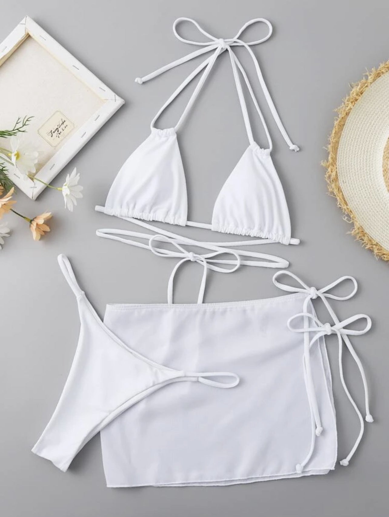 New drawstring straps solid color three-piece sexy bikini