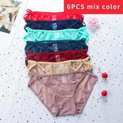6 pieces of seamless underwear women's mesh  waist breathable women's sexy transparent cotton crotch women's briefs